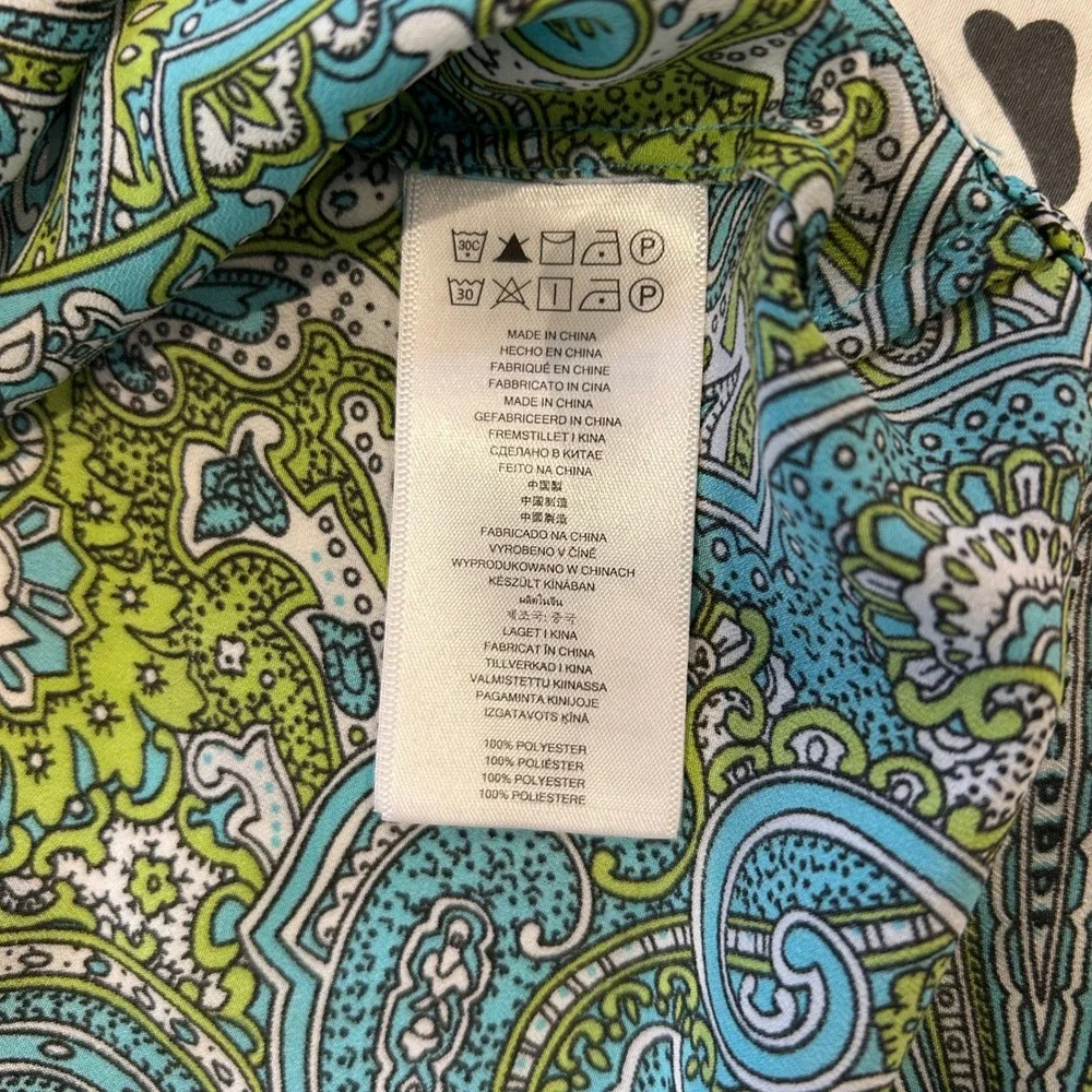 Michael Kors Turquoise Paisley‎ Print Roll Tab Sleeve Green Shirt XS MSRP $89
